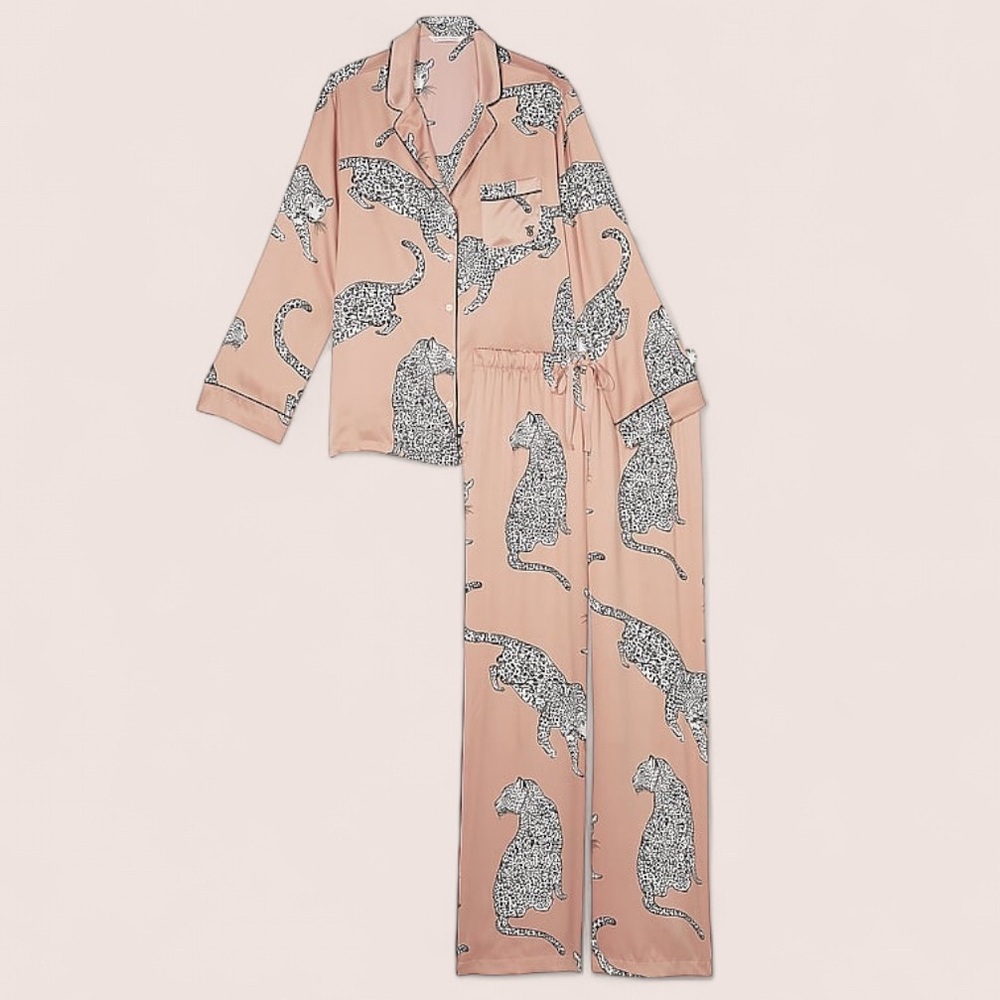 Victoria’s Secret Evening Blush Leopard Satin Long Pajama Set size XXL